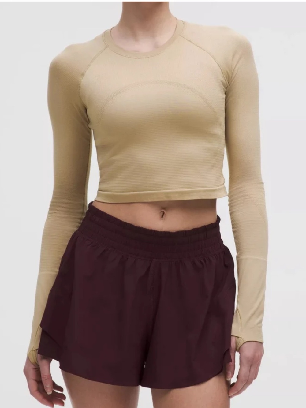 Lululemon Swiftly Tech Cropped LS 2.0, Sheer Oak, Size 10